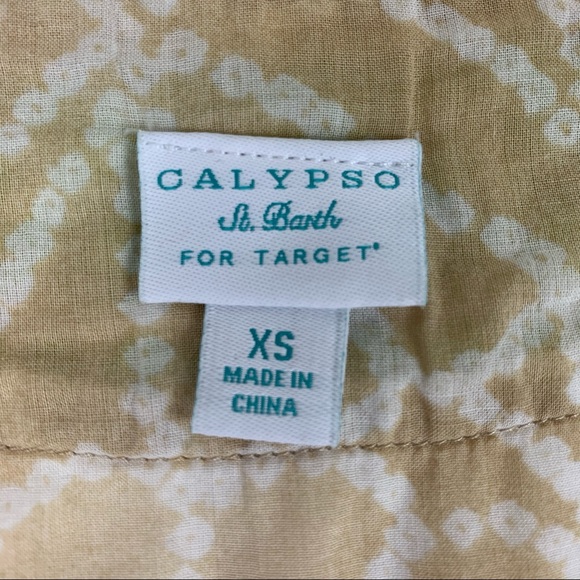 Calypso St. Barth for Target Tunic Top Tan Green Embroidery V-Neck Women’s Sz XS - Picture 7 of 11